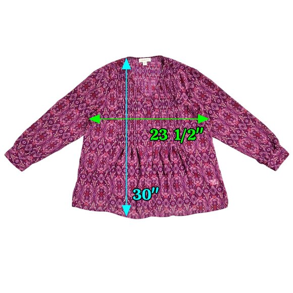 Coldwater Creek Purple Paisley Pleated Button-Up Blouse Boho Whimsigoth - Picture 3 of 8